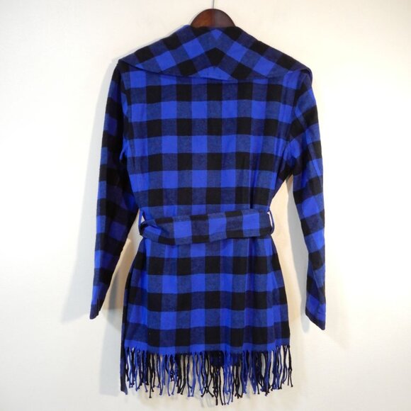 POLO RALPH LAUREN Checked Belted Shawl Collar Jacket XS Fringe Blue NEW $328 - Picture 11 of 14